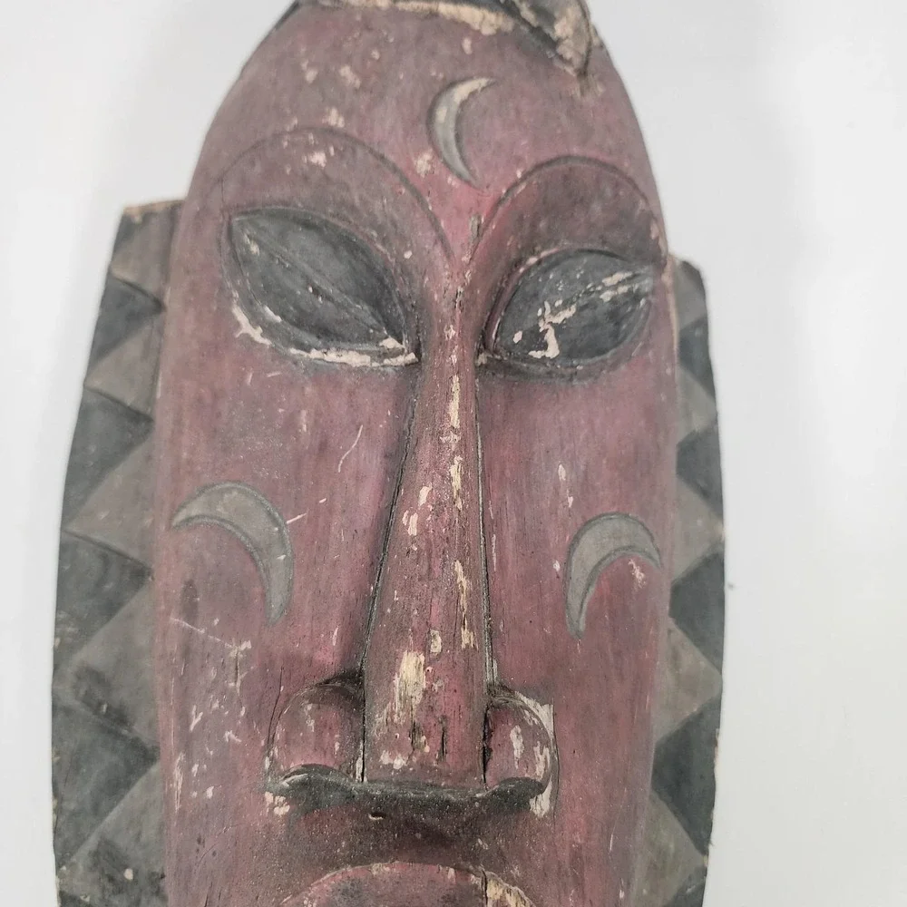 Vintage Hand Carved African Style Wood Tribal Mask Wall Decor 25.5